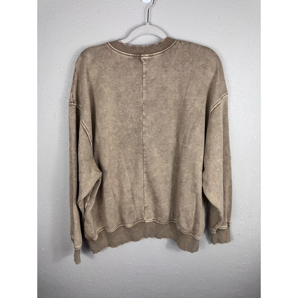 Zenana Brown White Washed Crewneck Womens Size L/XL - Picture 7 of 7